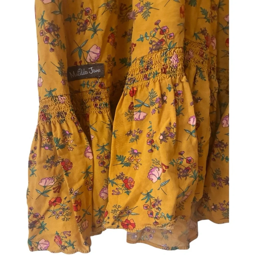 Matilda Jane Women's Fantasy Fancy Dress Yellow Floral Smocked Ruffle S - Picture 5 of 6